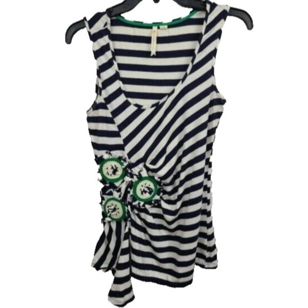 Anthropologie Little Yellow Button Womens Tank Top Small Navy White Striped BOHO